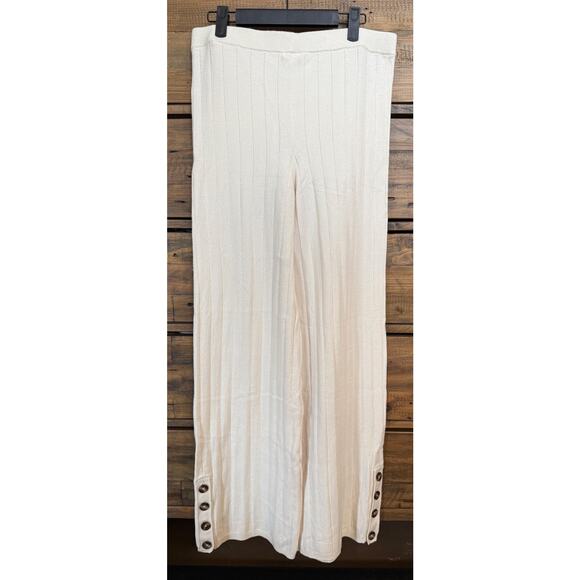Skin Worldwide Kassidy Pant Women's L Whipped Cream Button Wide Leg Lounge Knit - Picture 2 of 9